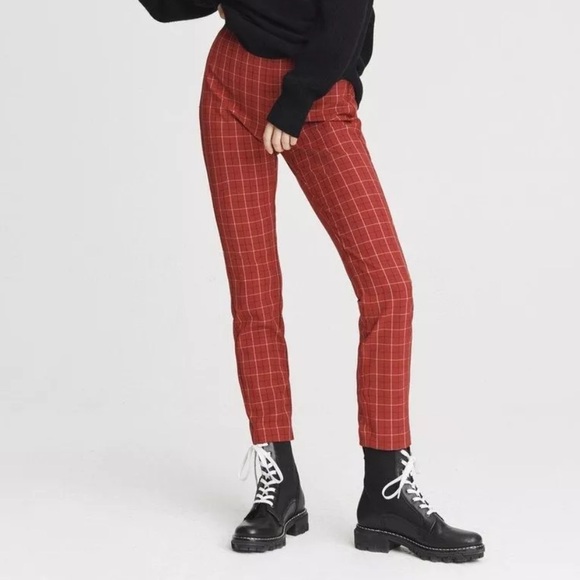 RAG BONE RED MULTI Simone High Rise Plaid Pant
